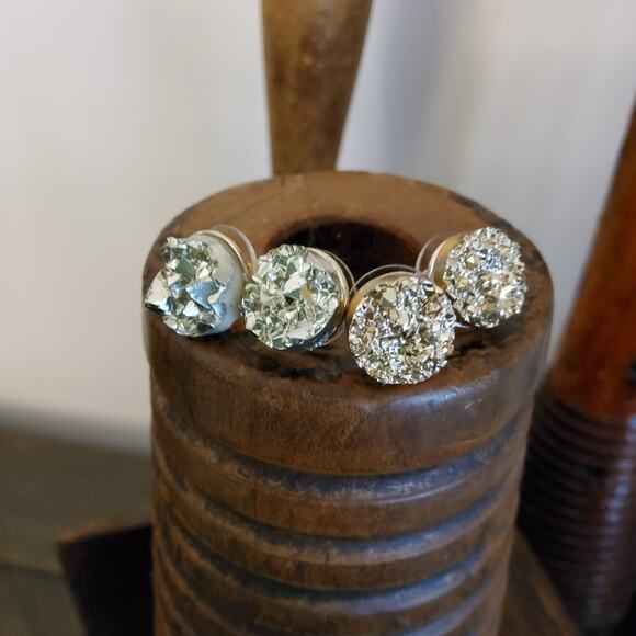 Women's Fashion Faux Druzy Stud Earrings in Gold Tone Warm Champagne - Picture 9 of 10